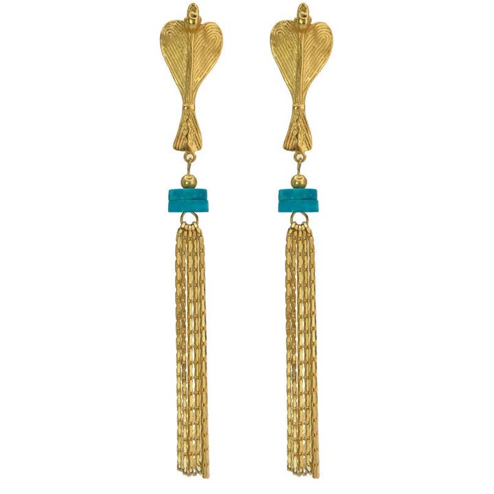 Brincos Pendentes Muisca Condor e Cerâmica Azul 24k GP por atacado de Across The Puddle