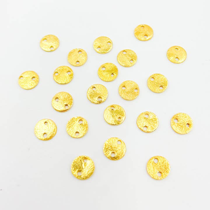 DGP6. 6MM Gold-plated sterling silver brushed round flat disc connector for wholesale by Jewels & Chains
