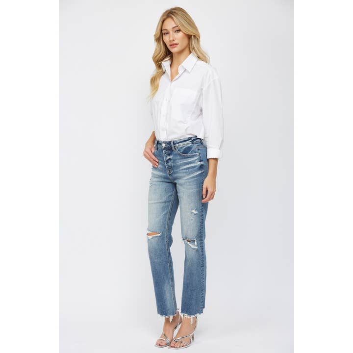 MEDIUM BLUE HIGH RISE STRAIGHT LEG for wholesale on Faire