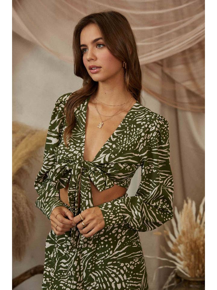 DEEP FOREST JT6277 FRONT WRAP WITH PUFF SLEEVE TOP for wholesale on Faire