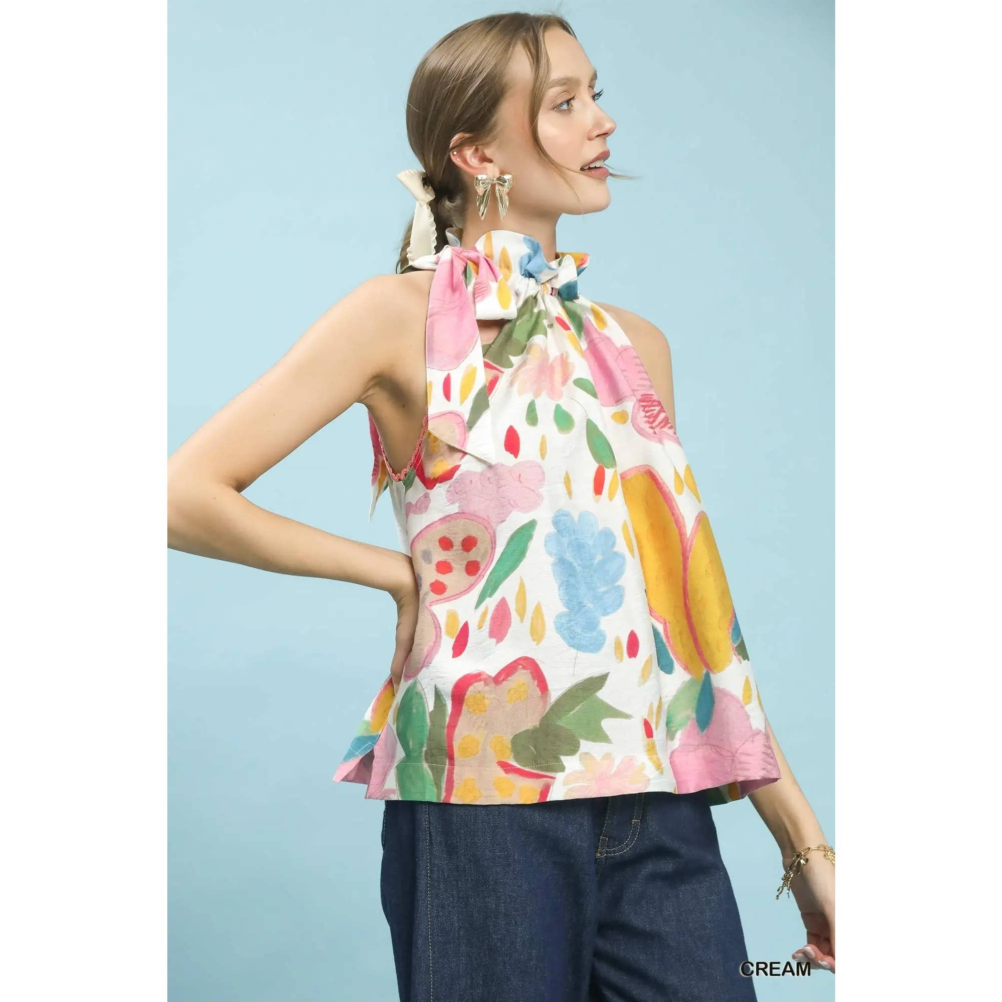 STYLE USA - Wholesale Tunic - Women's - NEW Multi-Color Floral Halter Neck Boho Top1