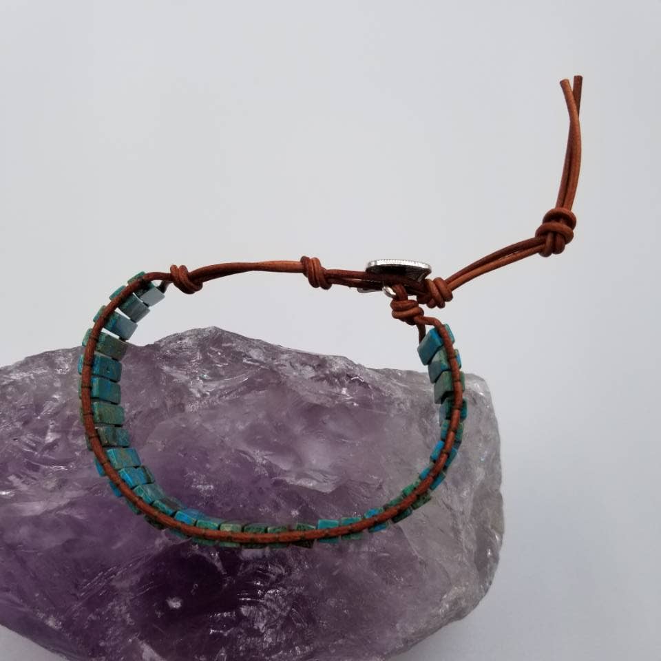 magnolia jewelry - Vente Bracelet tissé/tressé - Bracelet portefeuille tissé en perles turquoises2