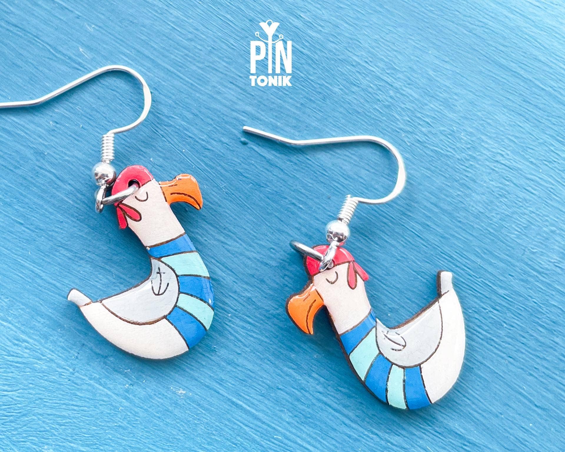 PinTonik - Vendita all'ingrosso Orecchini pendenti - Orecchini in legno dipinto e argento sterling Gabbiano6