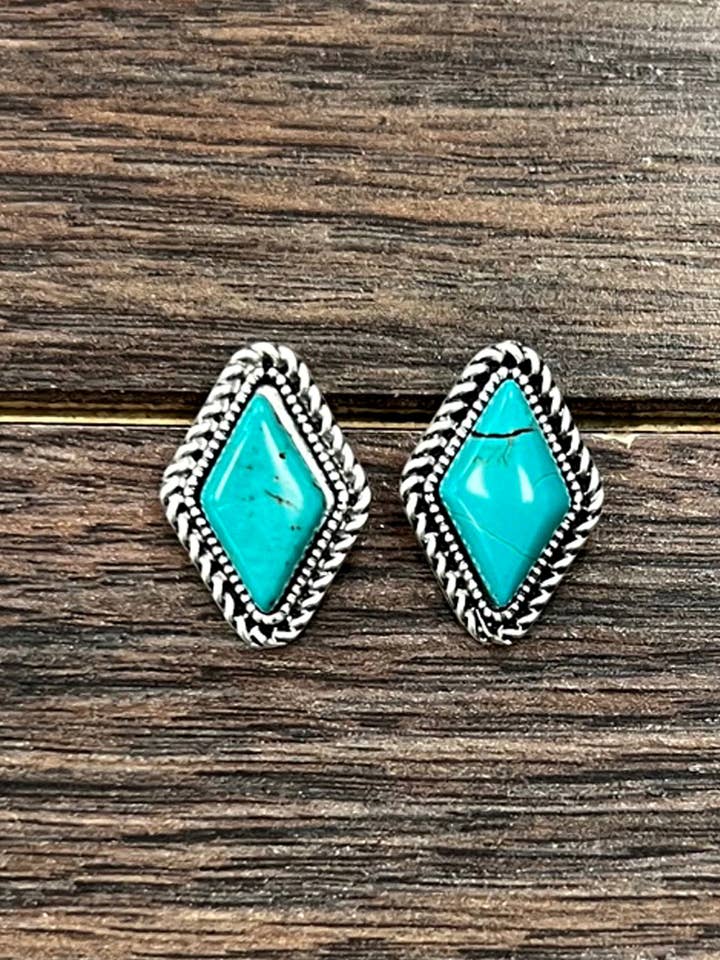 725297, 16mm Diamond Turquoise Stud Earrings for wholesale by ISAC Trading Inc