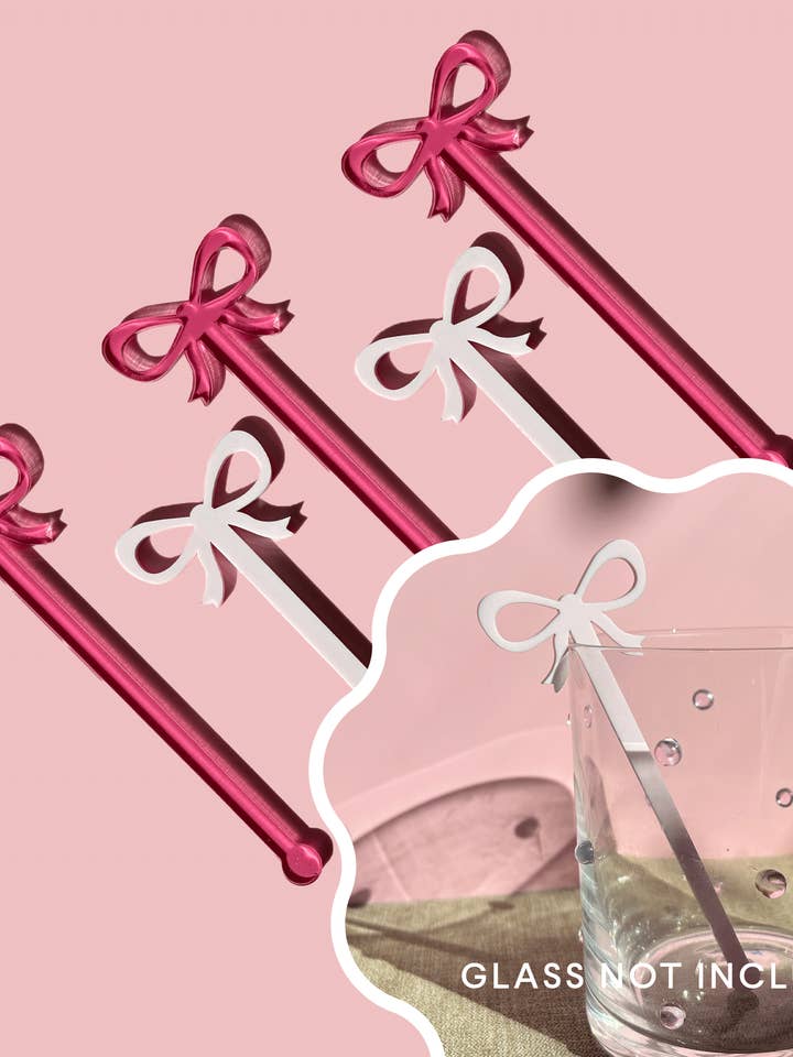 Acrylic Bow Drinker Stirrer Set of Five for wholesale by Haven Print Co.