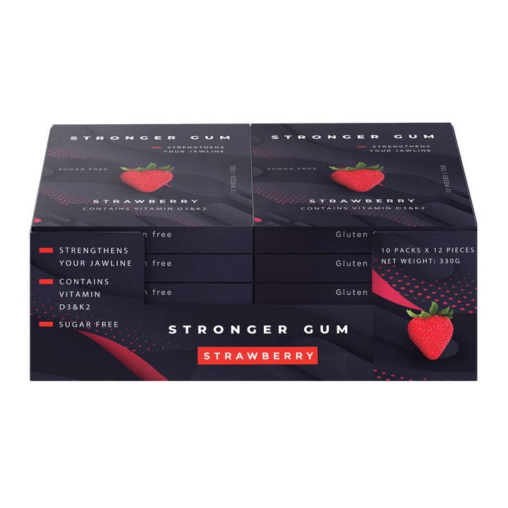 Stronger Gum - Wholesale Chewing Gum - Stronger Gum Strawberry (10 Packs) - for Jaw Muscle Growth
