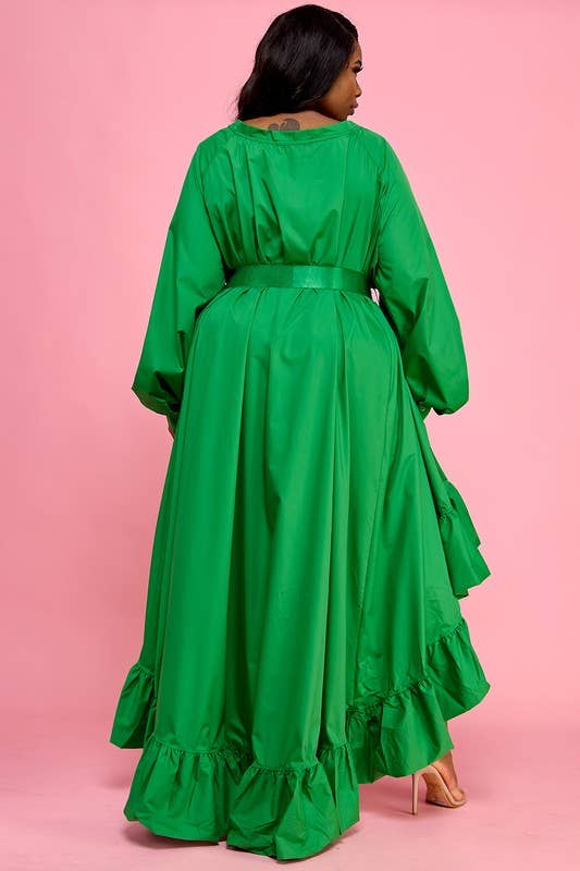 Namatt Design – Großhandel Kleid – Damen – Normales Kleid mit Rüschenausschnitt und hohem, tiefem Rüschensaum und Gürtel3