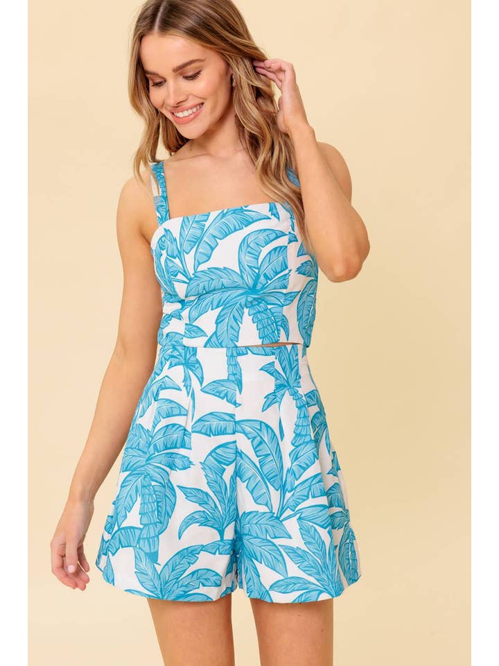 IVORY BLUE A printed woven top and short set - IT13578-SET for wholesale on Faire