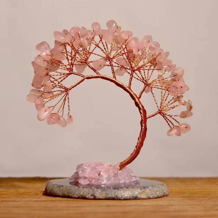 Rose Quartz Bonsai-Shaped Crystal Tree for wholesale by Auris Space