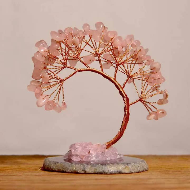 Rosenkvarts bonsaiträdformad kristallträd för wholesale av Auris Space