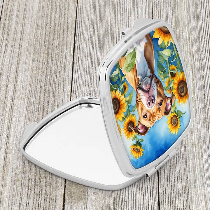 Caroline's Treasures - Venta al por mayor Espejos de bolso - Espejo compacto Pit Bull Terrier con forma de girasoles DAC61330
