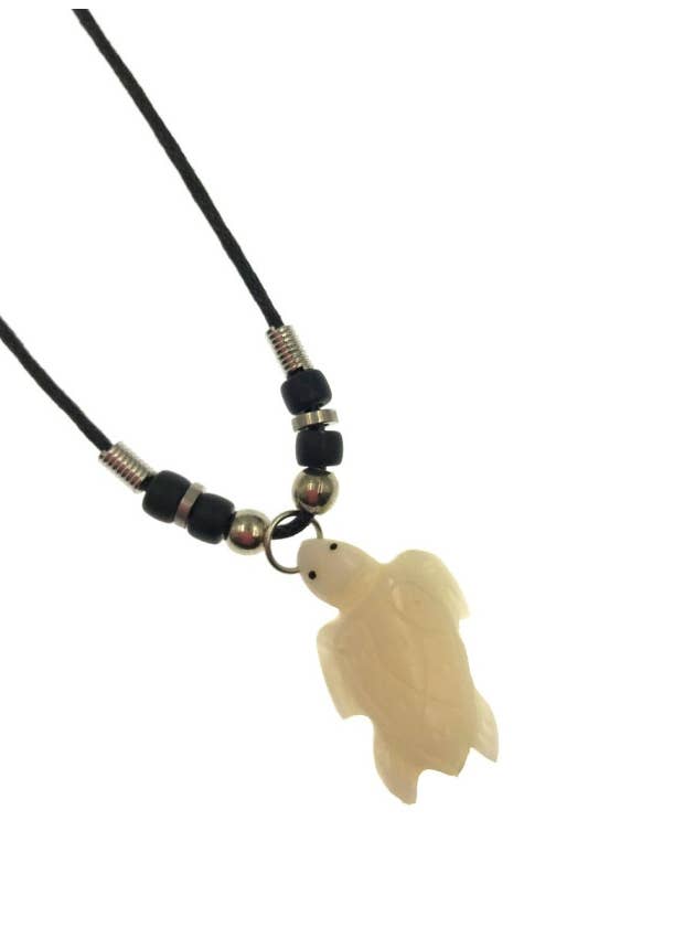 Bone Turtle Pendant With Black Cord Necklace for wholesale by DK Hawaii