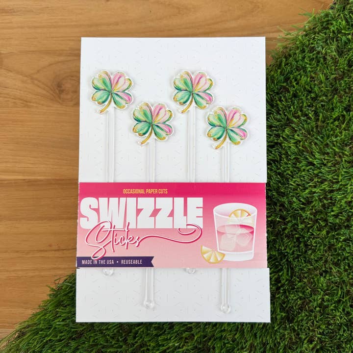 Geschilderde 4-bladige klaverroerstaafjes | Acryl roerstaafjes voor wholesale door Occasional Paper Cuts
