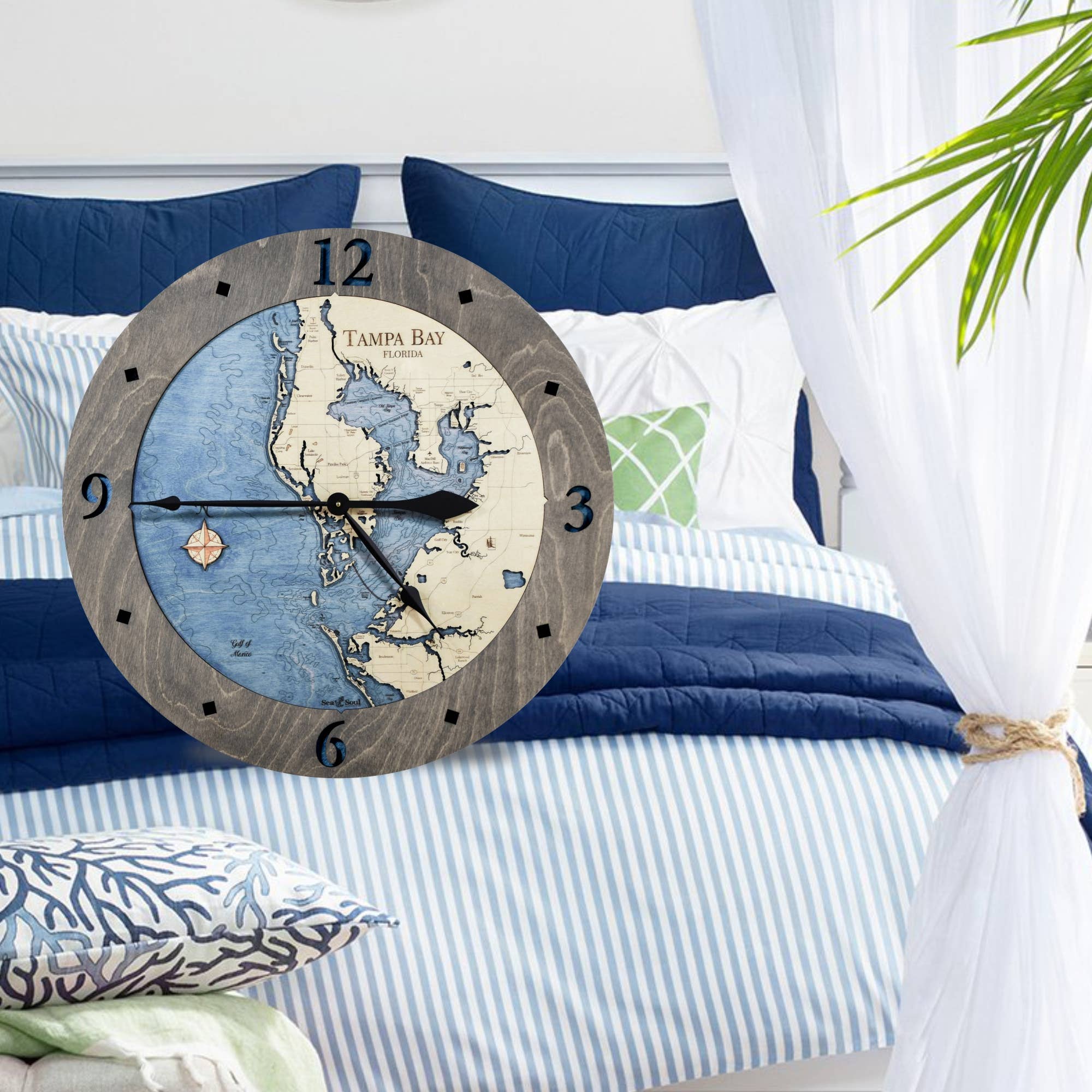 Sea & Soul Nautical Chart Art - Wholesale Map - Tampa Bay Nautical 3D Wood Map Wall Art, Coastal Home Decor21