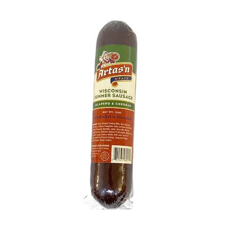 Jalapeno Cheddar Summer Sausage 12oz for wholesale by Artas'n Meats, LLC