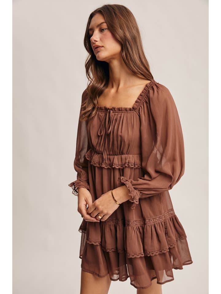 Forte - Wholesale Dress - Women's - Crinkled Tiered Boho Mini Dress FD000514