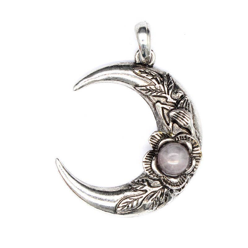 Mio Queena – wholesale Spiritual stone/crystal – Vintage Inlaid Stone Rose Moon Charm Pendant - CS/MS14
