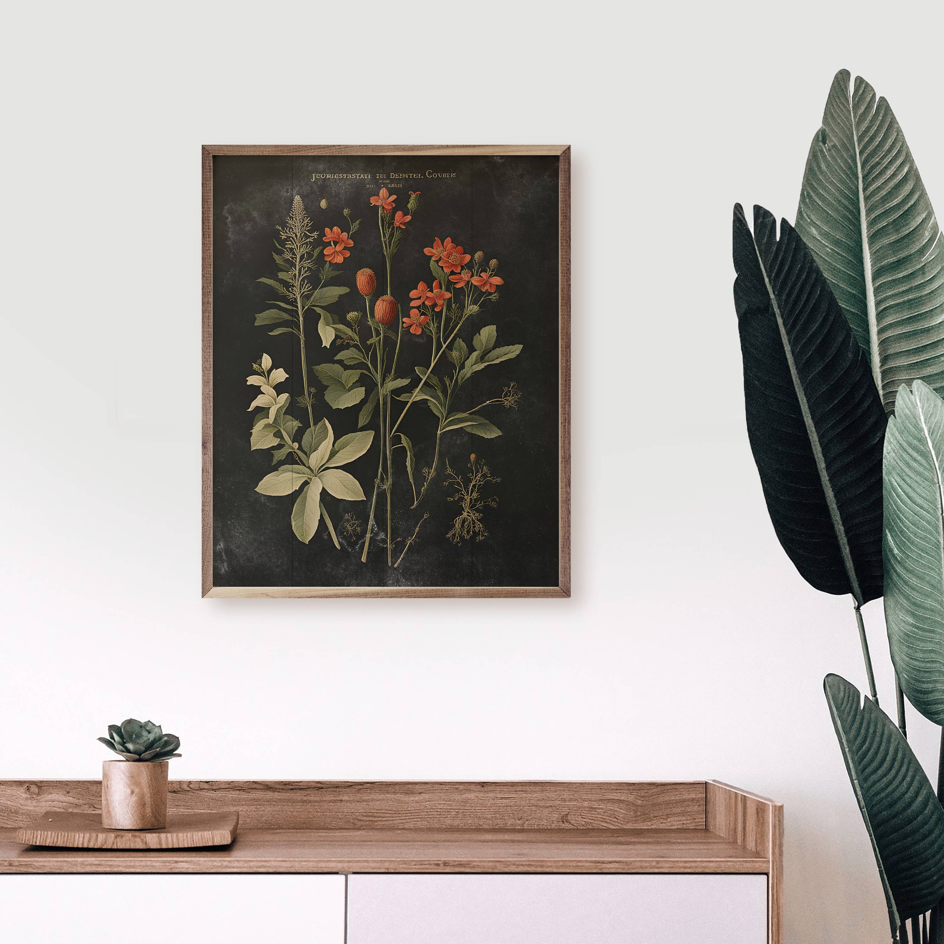Kendrick Home - Wholesale Art Print - Vintage Orange Floral Print Black1