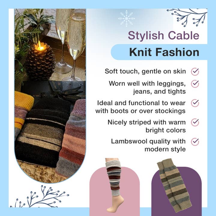 Sierra Socks - Wholesale Legwarmers - Women's - Girl's Stripe Lambswool Knee Hi Leg Warmers W42436