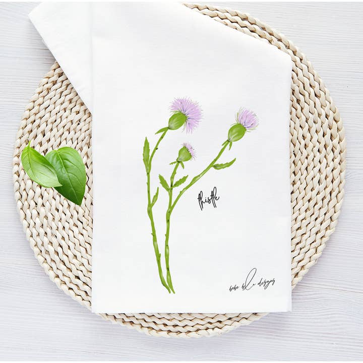 Thistle Flour Sack Tea Towel, Kitchen Decor, Cotton for wholesale by Bebe Blu Designs, LLC