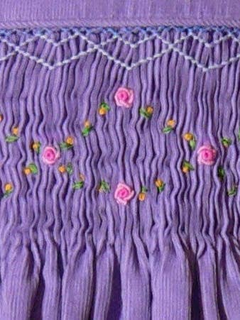 Hello Bebes! - Wholesale Dress - Kids - Purple Corduroy Geo Smocked With Roses Short Sleeve Bishop Dress