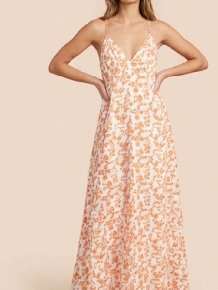 16728 naranja vestido largo sin mangas con estampado para venta al por mayor de Lilie Rose