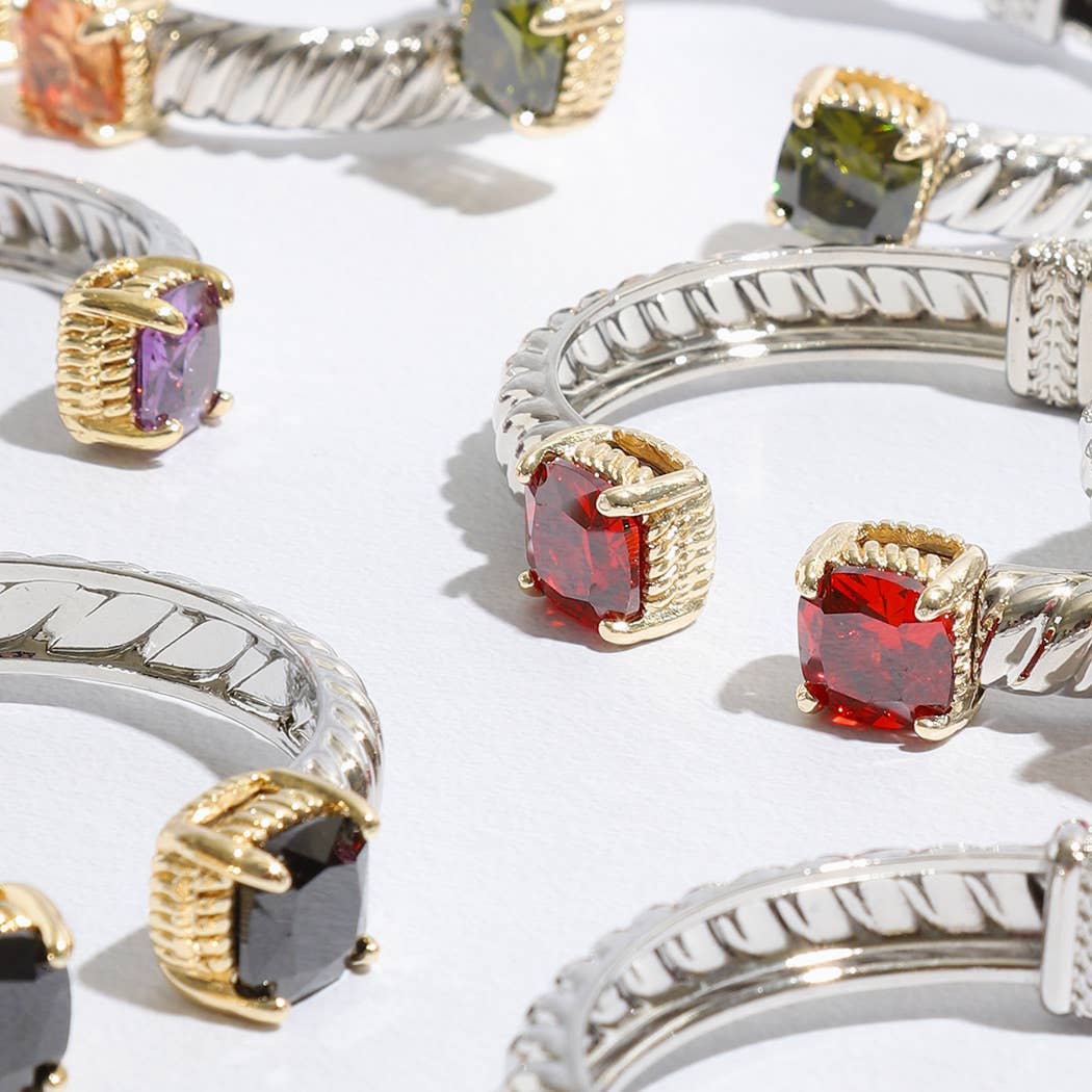 Fashion City - Wholesale Cuff Bracelet - Colored Square Rhinestone Edge Bangle Bracelet21