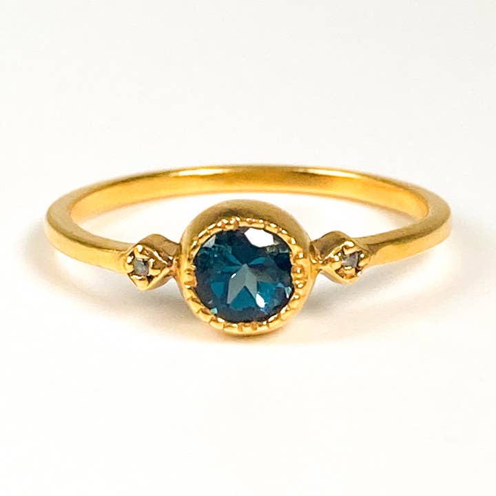 Zoë Ring GOLD London Topaz Gemstone, 2 Zirconians for wholesale by Wolf People Jewelry Design