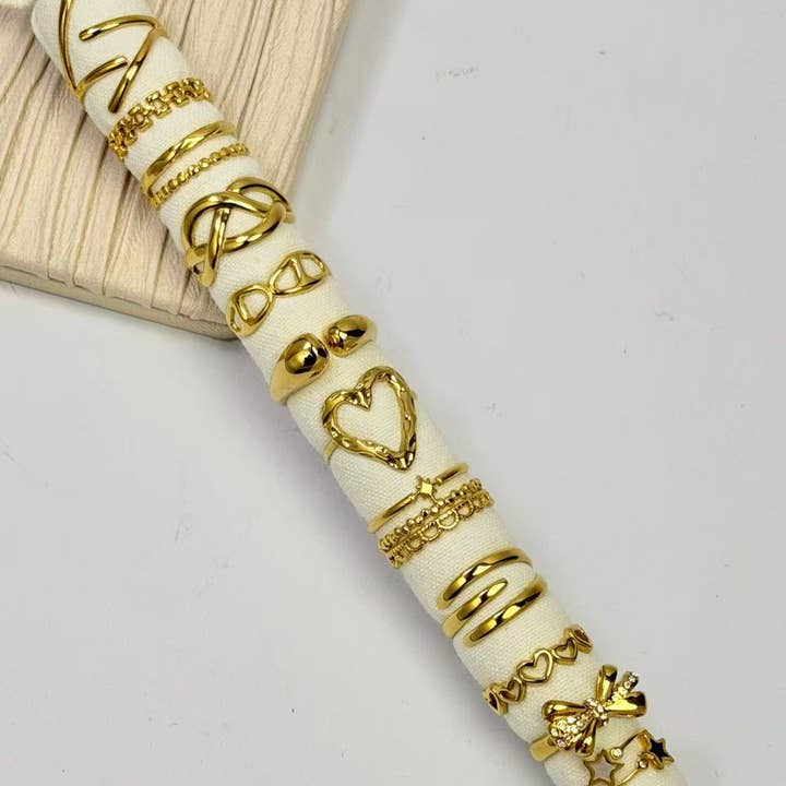 COSMOS - Wholesale Band/Stacked Ring - Set of 12 adjustable stainless steel rings with cushion included0