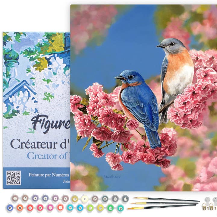 Peinture par numéros Merles bleus encadrée pour la vente par Figured'Art