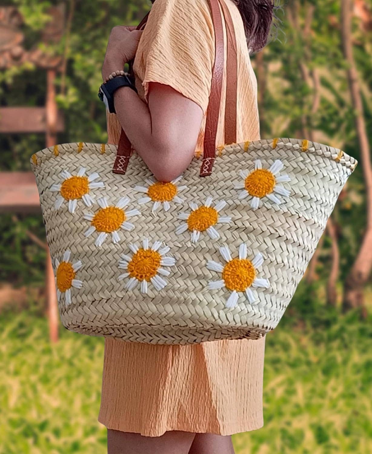 DarKech – Großhandel Strandtaschen – Handgewebte Strohtasche Sommer-Strandtasche mit Lederriemen0