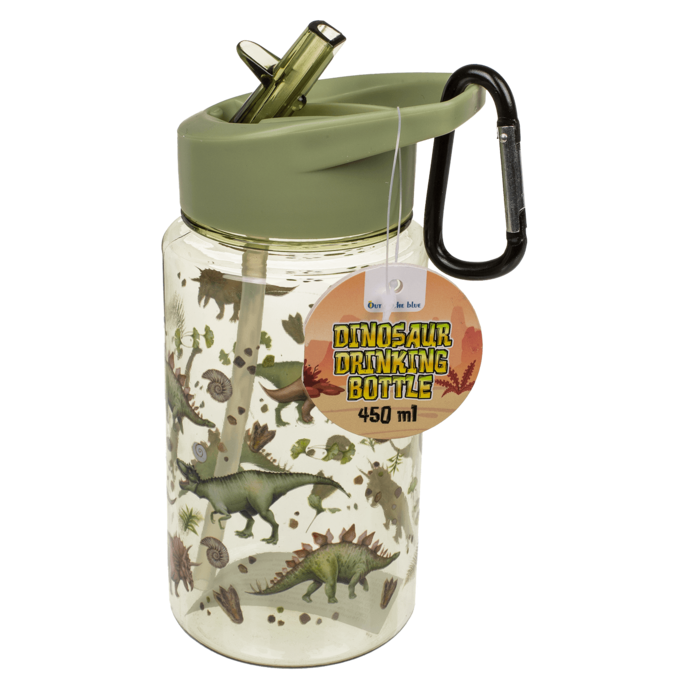 Out of the blue KG – Großhandel Trinkflaschen – Trinkflasche mit Dinosaurier-Motiv, ca. 450 ml, mit Strohhalm und Karabinerhaken1