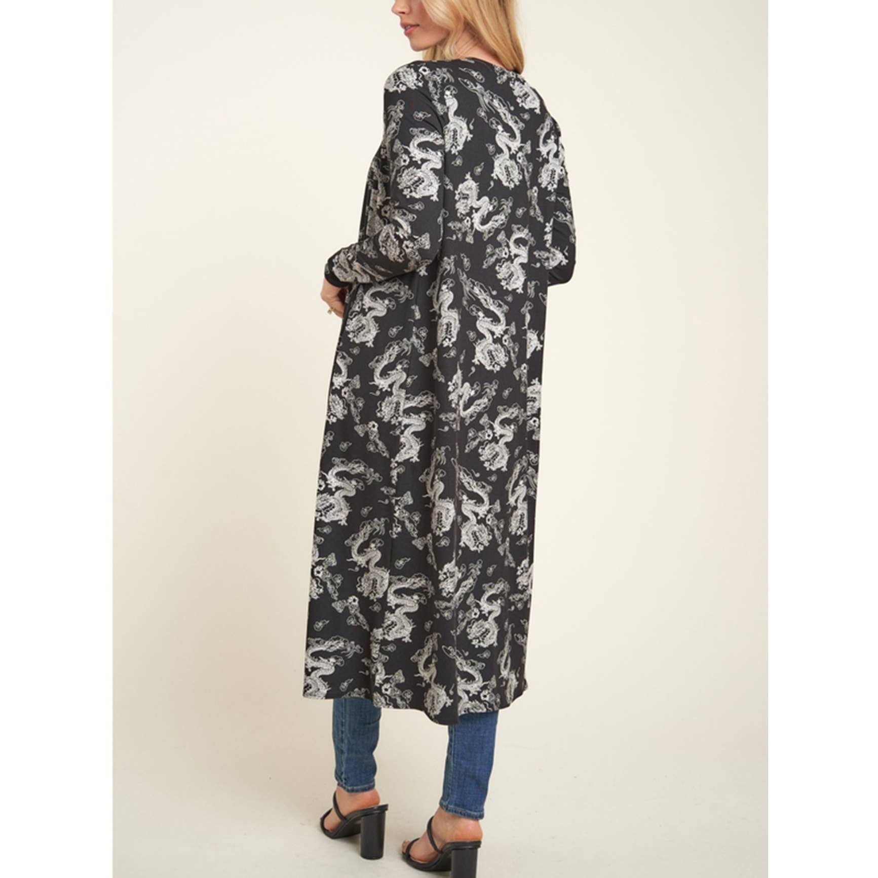Timeless - Wholesale Cardigan - Women's - Knee Length Printed Long Sleeve Cardigan2