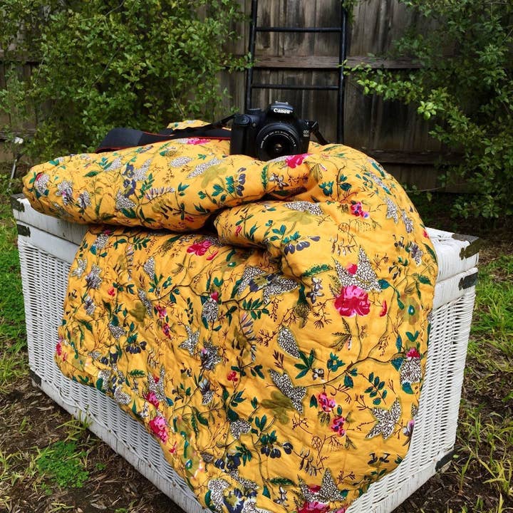 Glamthread - Wholesale Quilt - Linen Connections Indian Kantha Blanket Throw Duvet Set - Yellow Haze1