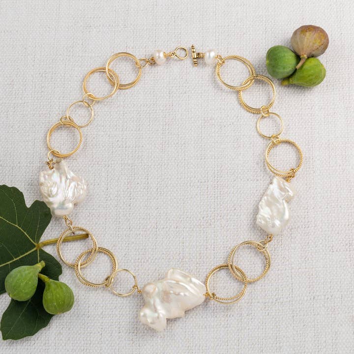 Colar de corrente em círculo de pérolas e ouro barroco por atacado de ali & bird jewelry