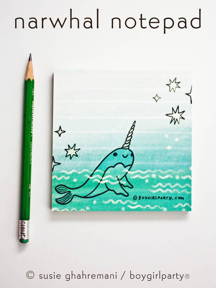 Narwhal Mini Notepad — Cute Recycled Note Pad with Ocean Art for wholesale by Boygirlparty