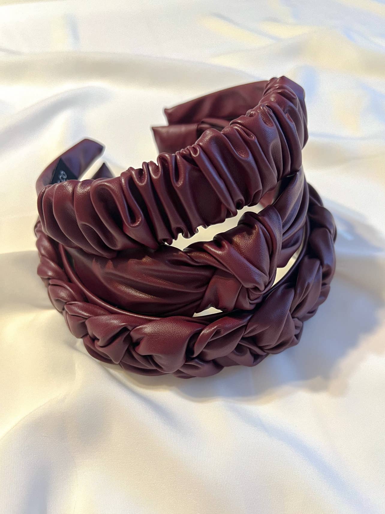 Grace.E.Co – wholesale Scrunchie - Women’s – Burgundy Pleather Bow Scrunchie | Maroon Pleather Scrunchie2