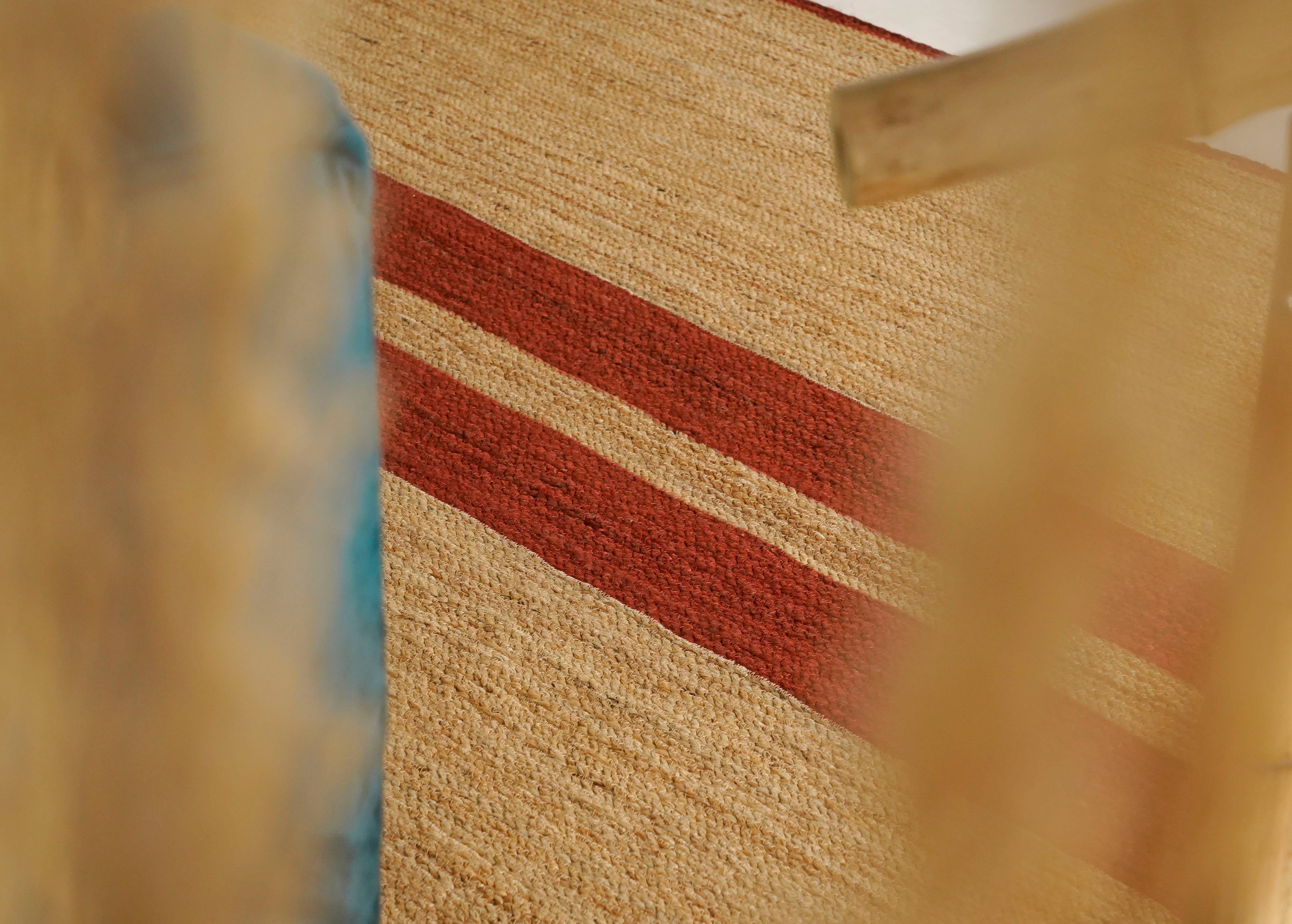 Chouhan Rugs - Wholesale Area rug - Hand Braided Natural Jute Rug With Red Stripes Line Decor5