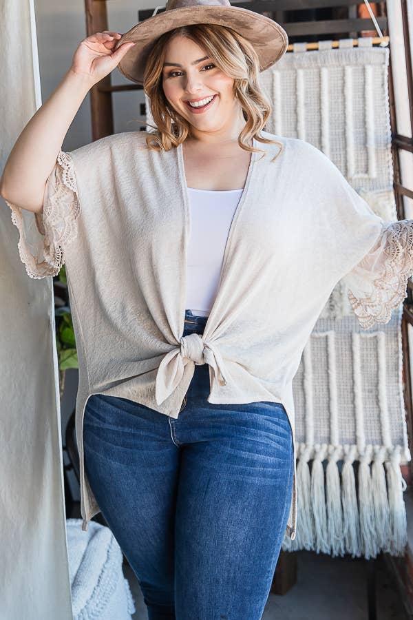 7th Ray – Engroshandel Cardigan - Dame – [PLUS SIZE] Cardigan til kvinder med blondeærmer til hverdagsbrug T4485XL12