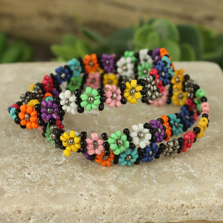 Rainbow Flower Power Bead Bracelet Set for wholesale by ZAD