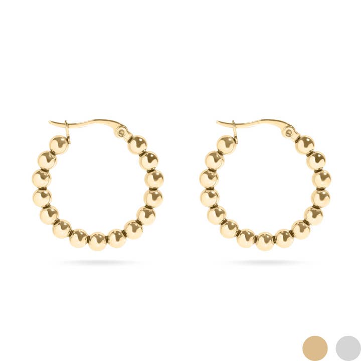 WJW - Wholesale Hoop Earrings - 18K Gold PVD Stainless Steel Circle Ball Hoop Earrings