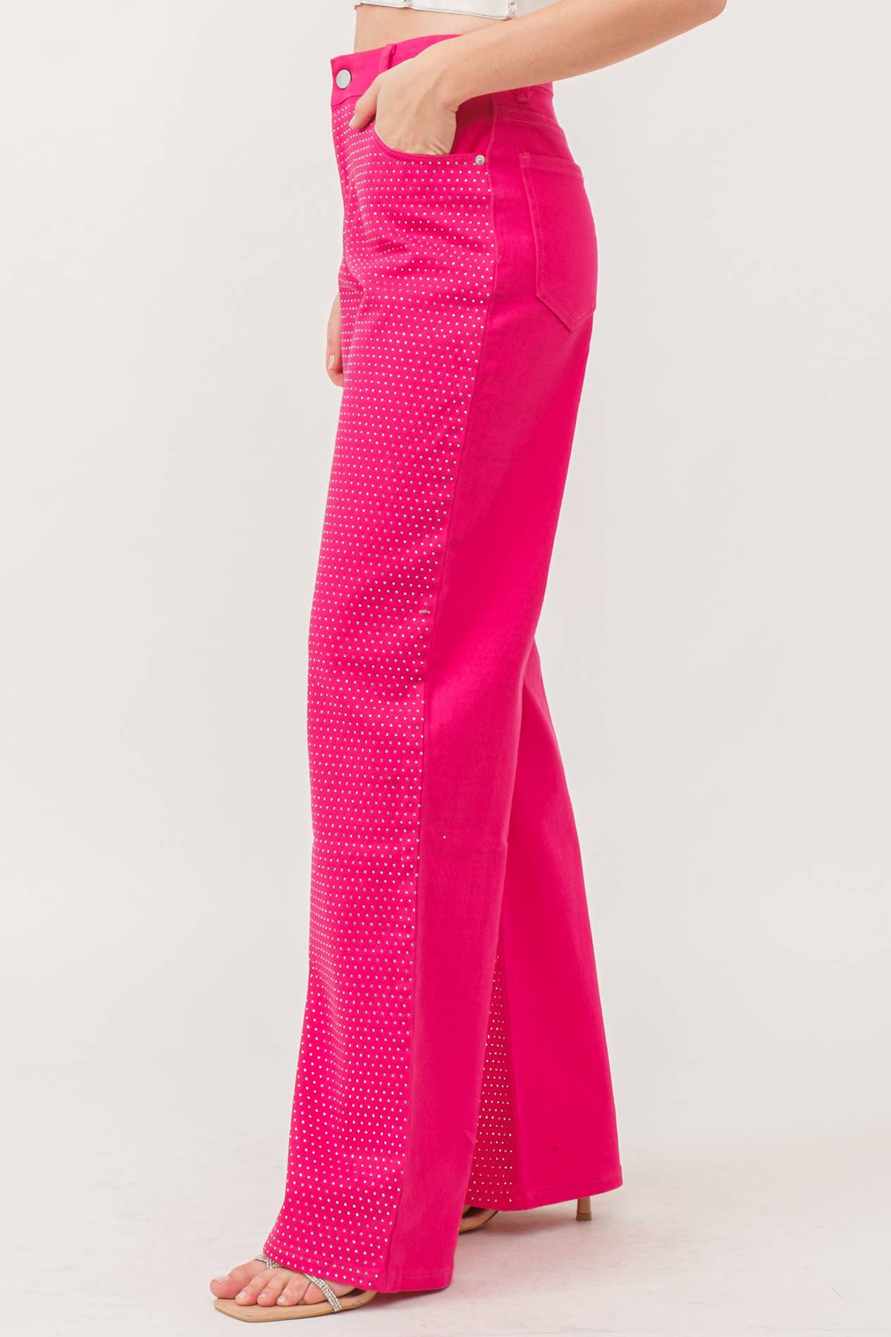 KIWI - Wholesale Jeans - Dames - IP2847 - Stretch spijkerbroek met hotfix strass-steentjes2