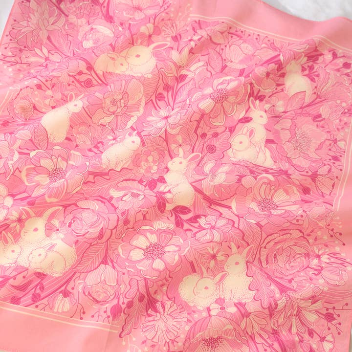 Écharpe bandana Bunny in the Floral Breeze (rose) pour la vente par sol&mar art co.