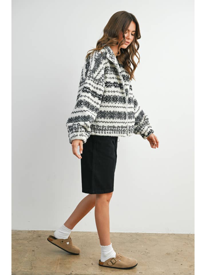 BUTTERMELON - Wholesale Jacket - Women's - Fuzzy Fleece Zip-Front Patterned Jacket - BMJ78075