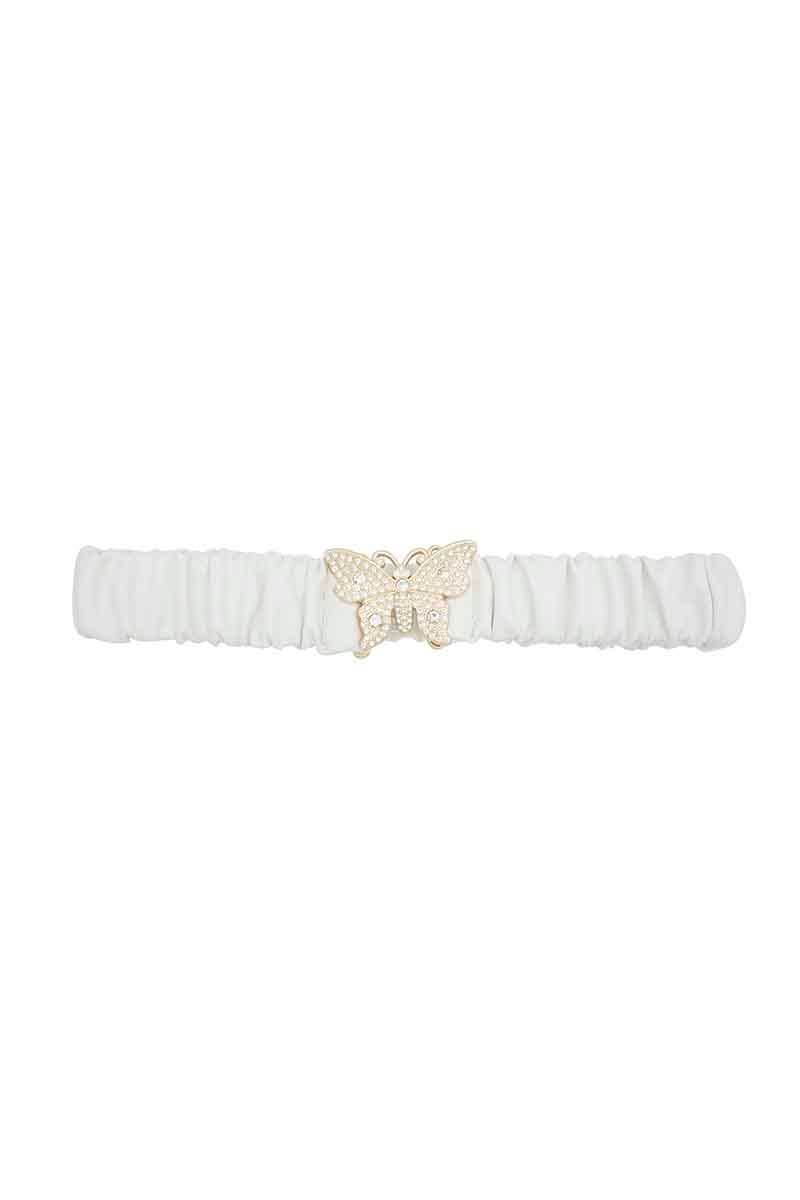 CC Wholesale Clothing - Wholesale Belt - Women's - Rhinestone Pave Butterfly Ruched Elastic Back Belt5