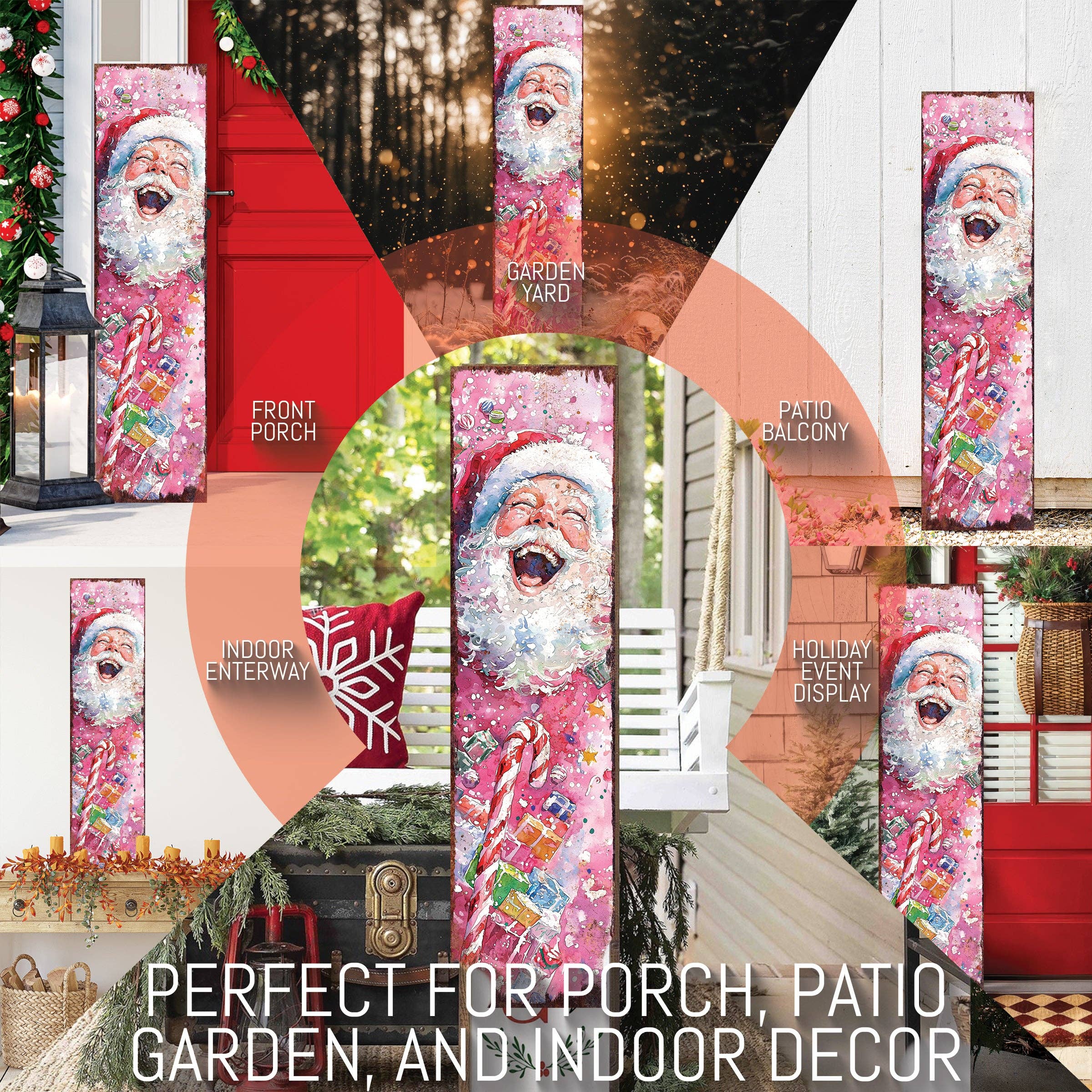 TX USA Corporation - Wholesale Outdoor Sign - Pink Santa Porch Sign – Watercolor Christmas Welcome for Outdoor or Indoor Use2