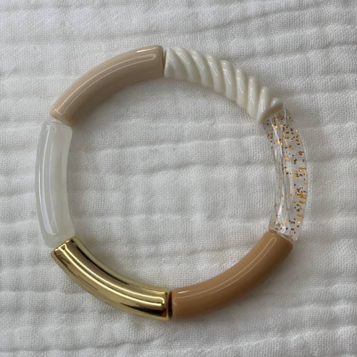 Manacreations - Wholesale Beaded Bracelet - Elastic bangle bracelets in beige and ecru tones11