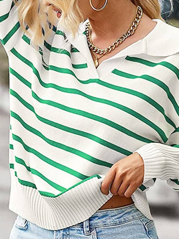 Plush Looks - Venta al por mayor Jersey de punto - Mujer - Suéteres holgados de manga larga con solapa a rayas y juntas divididas2