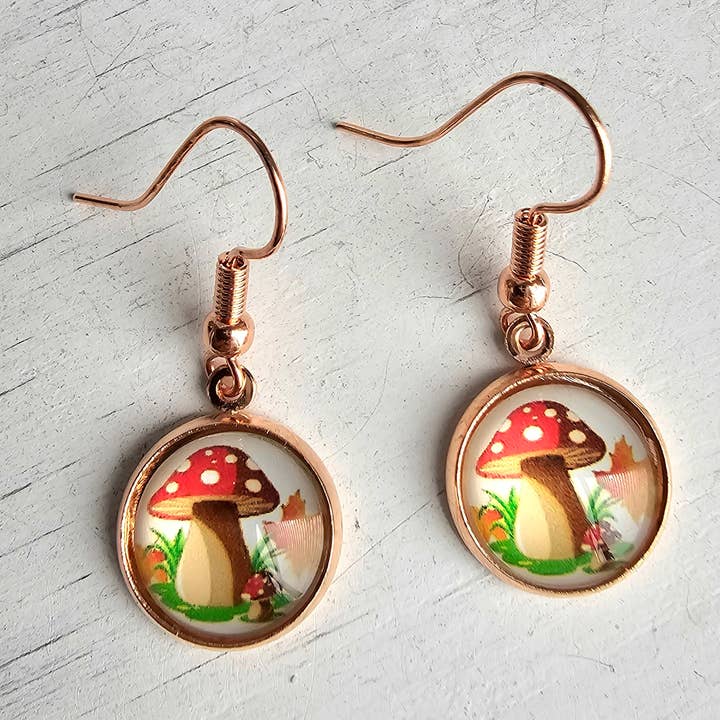 Mushroom Glass Dome Earrings Assortment for wholesale by Divine Dragon Designs