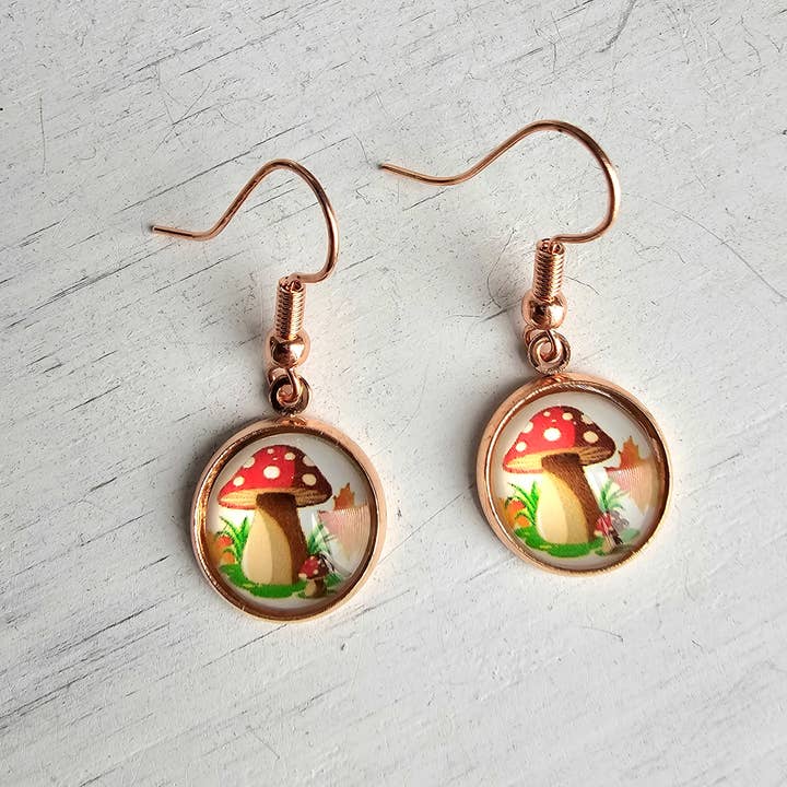 Sortiment an Glaskuppelohrringen mit Pilz für den Großhandel von Divine Dragon Designs